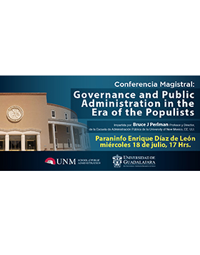 Cartel informativo sobre la Conferencia magistral: Governance and Public Administration in the Era of the Populists, el 18 de julio