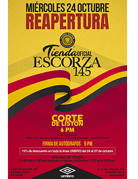 Cartel informativo sobre la Reapertura de la Tienda Oficial Leones Negros, el  24 de octubre en la Tienda Oficial Leones Negros