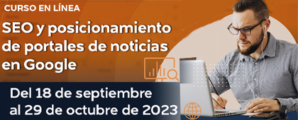 Cartel del Curso en línea: SEO y posicionamiento de portales de noticias en Google