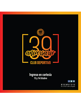 Cartel informativo sobre el 39 aniversario del Club Deportivo de la Universidad de Guadalajara, 13 y 14 de octubre, ingreso en cortesía, en el Club Deportivo de la UdeG