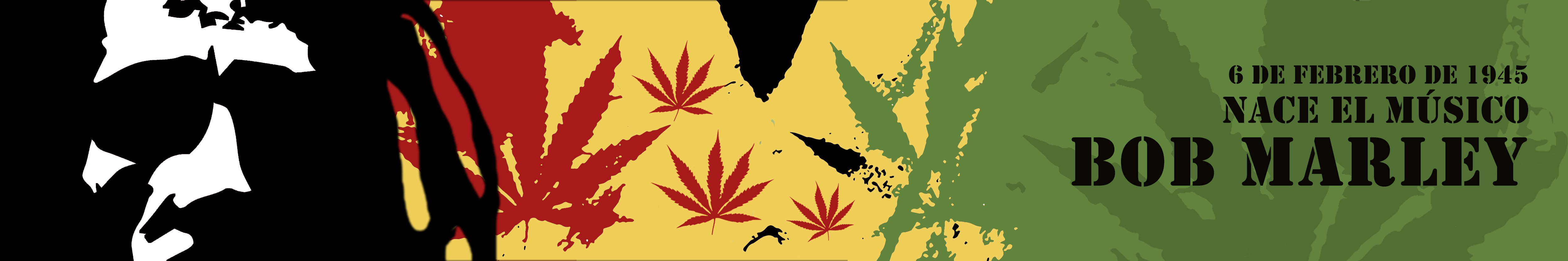 6 de febrero de 1945 - Nace el músico Bob Marley (70 aniversario) Ilustración con retratos de Bob Marley con colores de la bandera de Jamaica