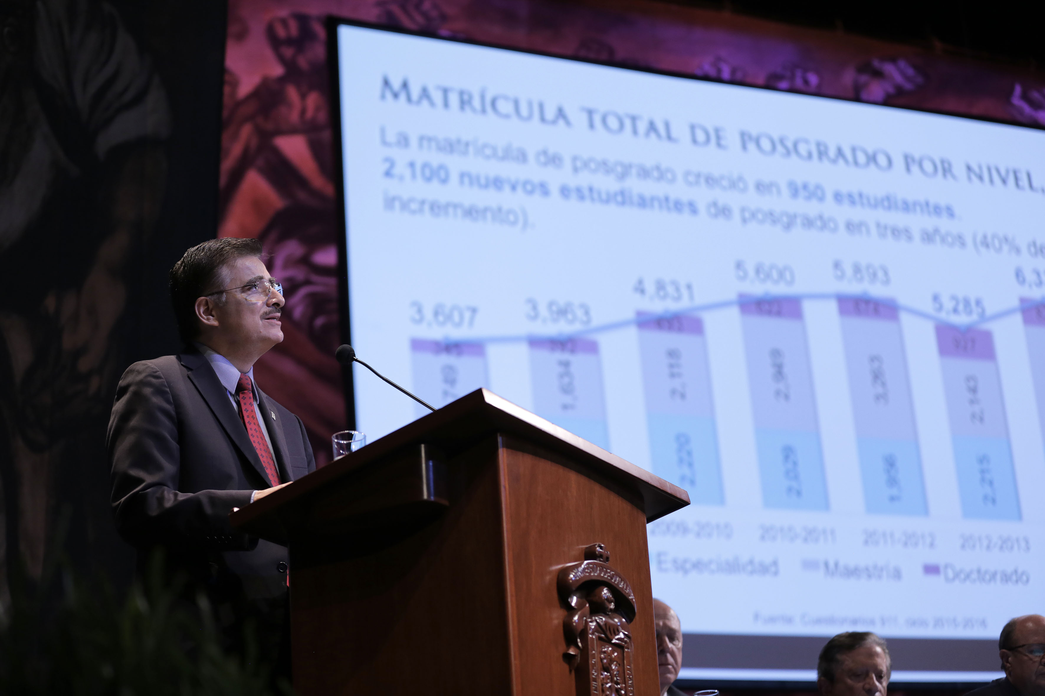 Rector General de la Universidad de Guadalajara, maestro Itzcóatl Tonatiuh Bravo Padilla, rindiendo su Tercer Informe de actividades.