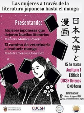 Conferencia: Las mujeres a través de la literatura japonesa hasta el manga Cartel con información sobre la Conferencia: Las mujeres a través de la literatura japonesa hasta el manga