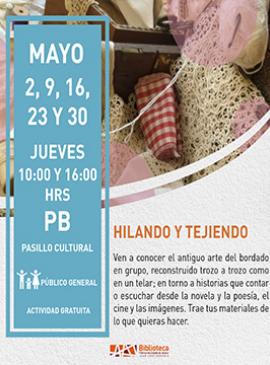 Cartel con información de la actividad Hilando y tejiendo historias