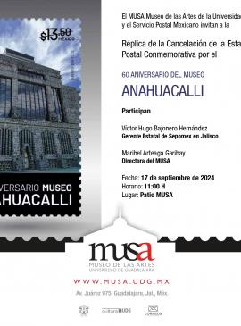 Cartel de la Réplica de la Cancelación de la Estampilla Postal Conmemorativa por el 60 Aniversario del Museo Anahuacalli Cartel de la Réplica de la Cancelación de la Estampilla Postal Conmemorativa por el 60 Aniversario del Museo Anahuacalli