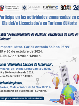 Cartel de Participa en las actividades enmarcadas en el Día del/a Licenciado/a en Turismo CUNorte Cartel de Participa en las actividades enmarcadas en el Día del/a Licenciado/a en Turismo CUNorte