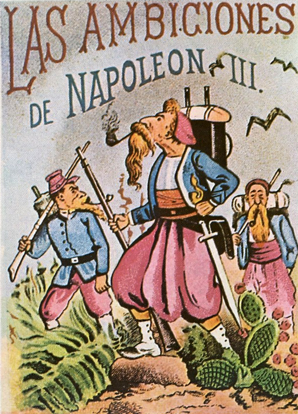 Las ambiciones de napoleon III - Los suavos en Mexico - Grabado satírico de Posada
