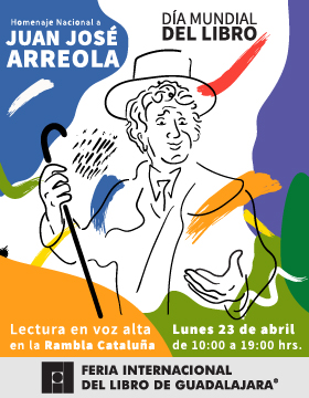 Cartel alusivo al evento de Lectura en voz alta en la Rambla Cataluña en el marco del Día Mundial del Libro, a celebrarse el lunes 23 de abril de 10:00 a 19:00 horas.