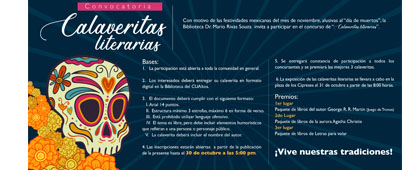 Cartel para promocionar la convocatoria para participar en el concurso de Calaveritas literarias del CUAltos