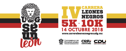 Cartel informativo sobre la IV Carrera Leones Negros, 5k y 10k. 14 de octubre, Salida: Avenida Juárez, esquina Enrique Díaz de León