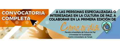Colabora con un trabajo en la primera edición de Concordia, revista universitaria de Cultura de Paz