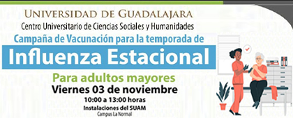 Cartel de la Campaña de vacunación para la temporada de Influenza Estacional para adultos mayores