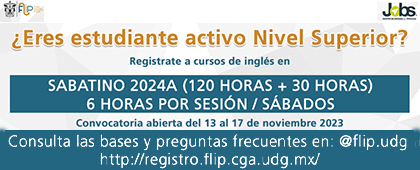 Cartel de ¿Eres estudiante activo Nivel Superior? Regístrate a cursos de inglés en SABATINO 2024A