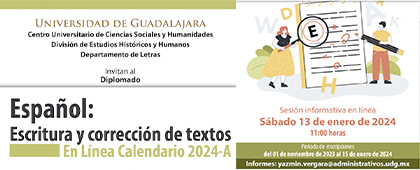 Cartel del Diplomado: Español: Escritura y corrección de textos en línea, calendario 2024A