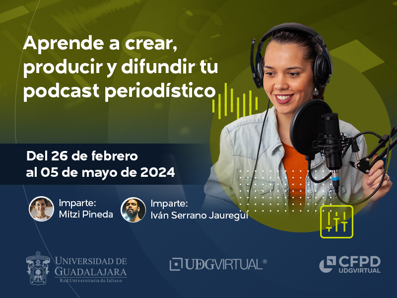 Cartel del Curso en línea Taller de creación de podcast periodístico