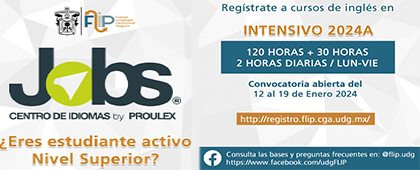 Cartel de la Convocatoria FLIP-JOBS cursos de inglés INTENSIVO 2024A