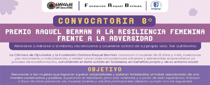 Cartel del Premio Raquel Berman a la resiliencia femenina frente a la adversidad