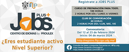 Cartel de ¿Eres estudiante activo Nivel Superior? Regístrate a JOBS PLUS