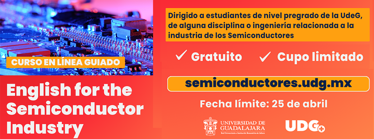 Cartel del Curso en línea guiado: Inglés para la industria de semiconductores