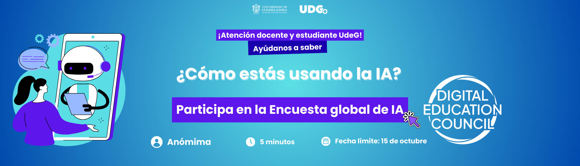 Cartel Participa en la Encuesta global sobre IA en la Educación Superior