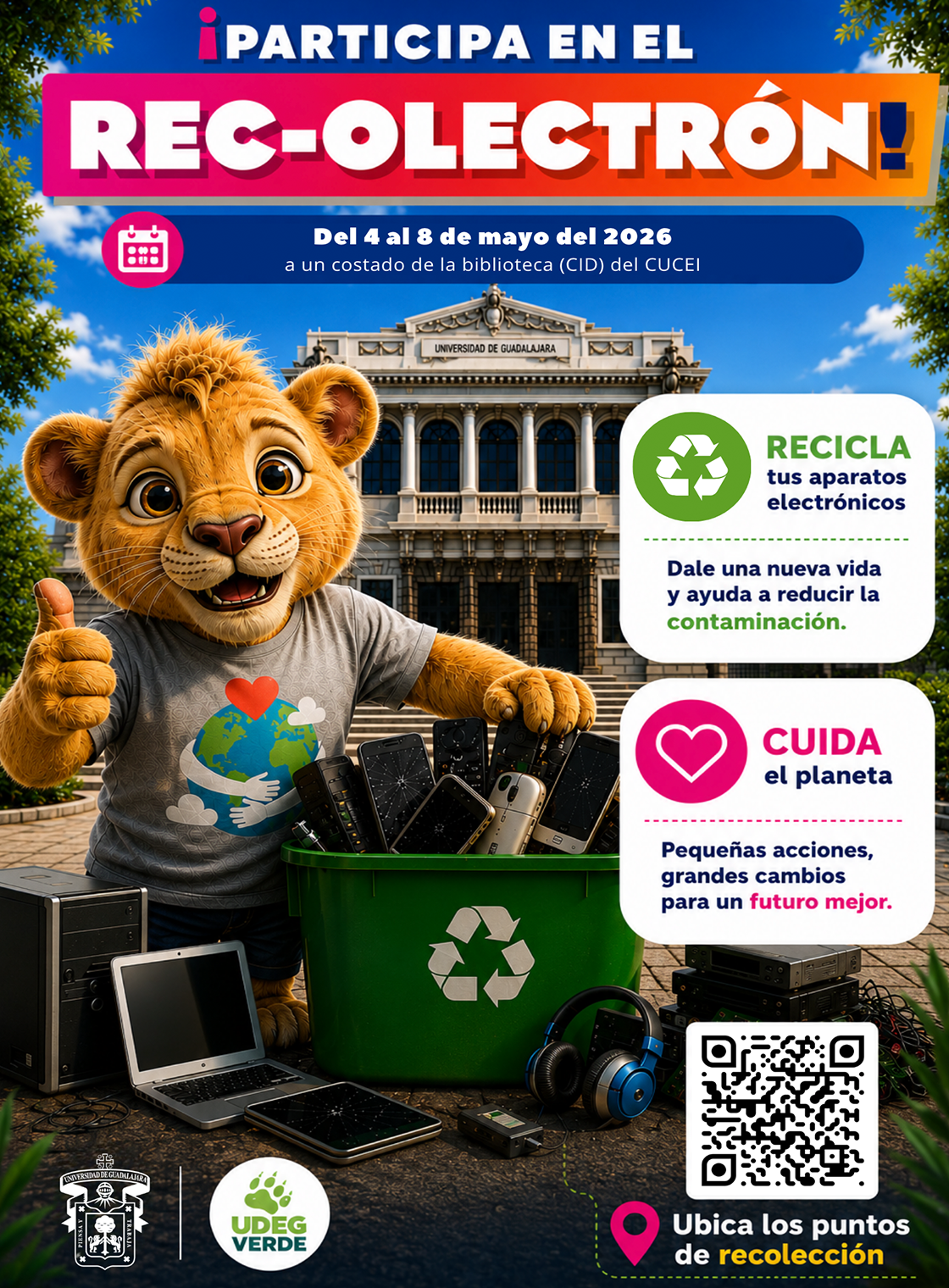 Banner de En la UdeG cambiamos el chip para cuidar el planeta. Participa en el REC-OLECTRÓN 2026