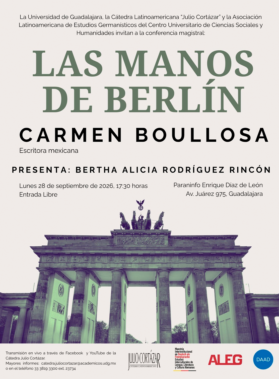 Banner de la Cátedra Latinoamericana Julio Cortazar con Carmen Boullosa, escritora mexicana