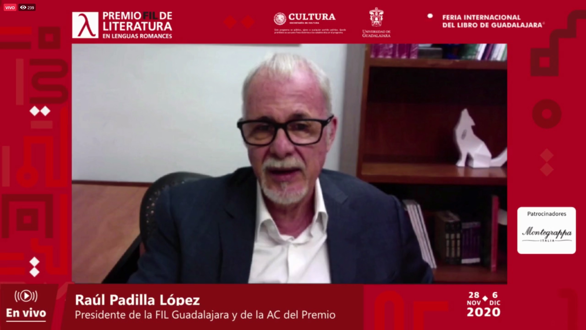 El Presidente Ejecutivo de la Asociación Civil del Premio FIL de Literatura en Lenguas Romances y Presidente de la FIL Guadalajara, licenciado Raúl Padilla López