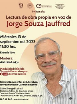 Cartel de la Lectura de obra propia en voz de Jorge Souza Jauffred