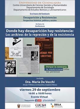 Cartel de la Conferencia: Donde hay desaparición hay resistencia: Los archivos de la represión y de la resistencia Cartel de la Conferencia: Donde hay desaparición hay resistencia: Los archivos de la represión y de la resistencia
