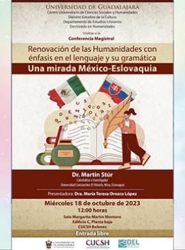 Cartel de la Conferencia magistral: Renovación de las Humanidades con énfasis en el lenguaje y su gramática