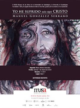 Cartel del Recorrido, guiado por la curadora, en la exposición: Yo he sufrido más que Cristo