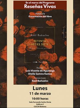Cartel con información sobre la Presentación del libro: Setenta veces siete