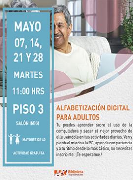 Cartel con información de la actividad: Alfabetización digital para adultos