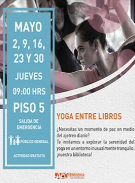 Yoga entre libros Cartel con información de la actividad Yoga entre libros