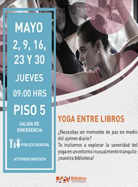 Cartel con información de la actividad Yoga entre libros