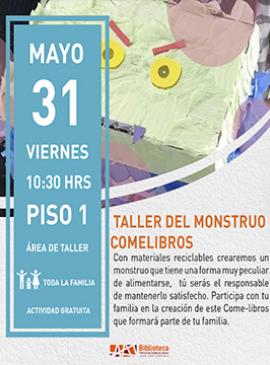 Taller del monstruo comelibros Cartel con información del Taller del monstruo comelibros