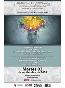 Cartel de las Actividades inaugurales del semestre 2024-B del Doctorado en Ciencias Sociales