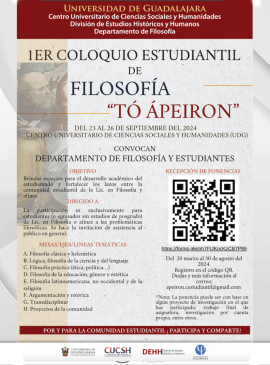 Cartel el 1er. Coloquio Estudiantil de Filosofía "Tó Ápeiron"