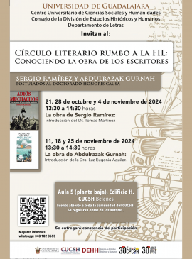 Cartel del Círculo literario rumbo a la FIL: Conociendo la obra de los escritores Cartel del Círculo literario rumbo a la FIL: Conociendo la obra de los escritores