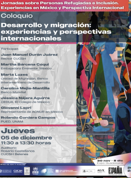 Cartel del Coloquio: Desarrollo y migración: Experiencias y perspectivas internacional Cartel del Coloquio: Desarrollo y migración: Experiencias y perspectivas internacional