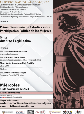 Cartel del Primer Seminario de Estudios sobre Participación Política de las Mujeres. Tema: Ámbito Legislativo