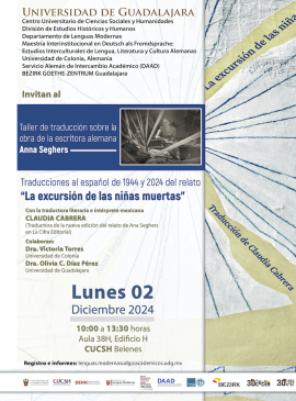 Cartel del Taller de traducción sobre la obra de la escritora alemana Anna Seghers Cartel del Taller de traducción sobre la obra de la escritora alemana Anna Seghers