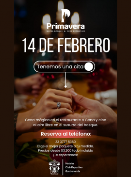 Cartel de Este 14 de febrero tenemos una cita en el Hotel Villa Primavera Cartel de Este 14 de febrero tenemos una cita en el Hotel Villa Primavera