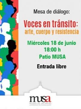 Cartel de la Mesa de diálogo: "Voces en tránsito: arte, cuerpo y resistencia” Cartel de la Mesa de diálogo: "Voces en tránsito: arte, cuerpo y resistencia”