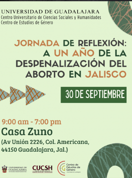 Cartel de la Jornada de Reflexión: A un año de la despenalización del aborto en Jalisco
