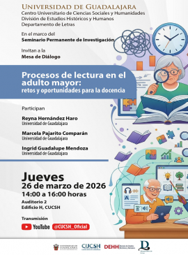 Cartel de la Mesa de diálogo: Procesos de lectura en el adulto mayor: retos y oportunidades para la docencia