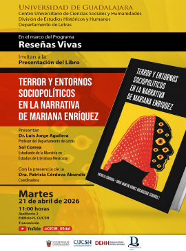 Cartel de la Presentación del libro: Terror y entornos sociopolíticos en la narrativa de Mariana Enríquez