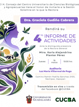 Cartel del 4to Informe de actividades de la Dra. Graciela Gudiño Cabrera, Rectora del CUCBA