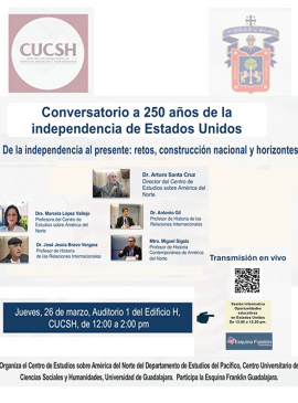 Cartel del Conversatorio a 250 años de la Independencia de Estados Unidos