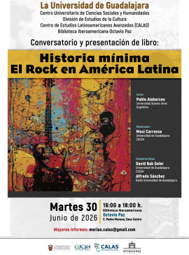 Cartel del Conversatorio y presentación del libro: El Rock en América Latina